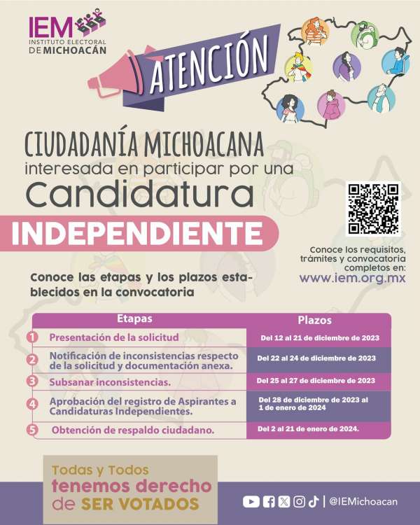 Vigente la Convocatoria del IEM para las Candidaturas Independientes de Michoacán